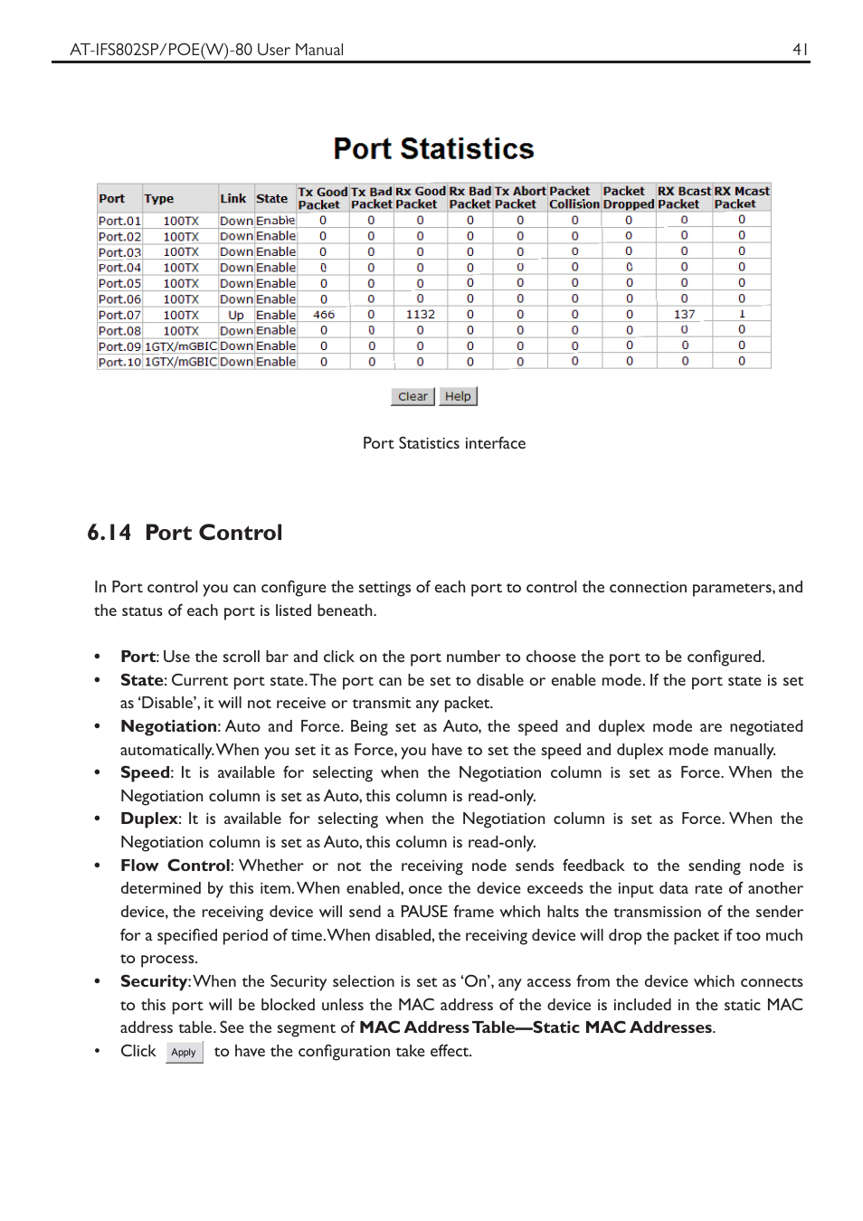 14 port control | Allied Telesis AT-IFS802SP/POE User Manual | Page 45 / 105