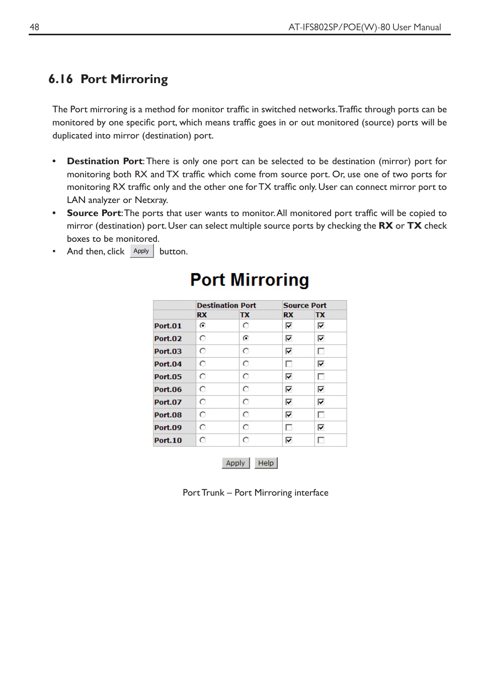 16 port mirroring | Allied Telesis AT-IFS802SP/POE User Manual | Page 52 / 105