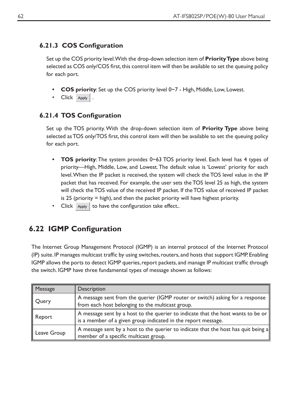 22 igmp configuration | Allied Telesis AT-IFS802SP/POE User Manual | Page 66 / 105