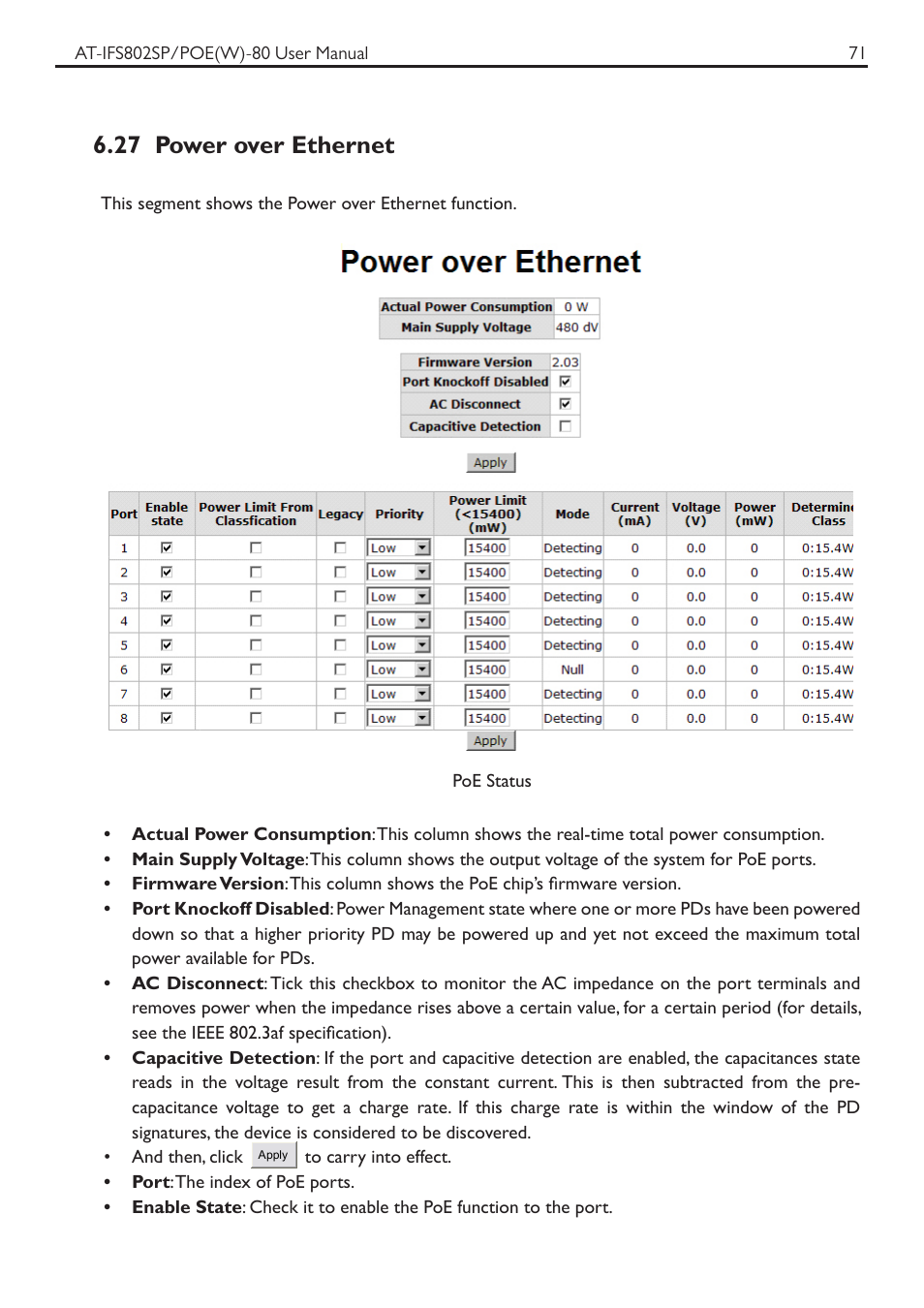 27 power over ethernet | Allied Telesis AT-IFS802SP/POE User Manual | Page 75 / 105