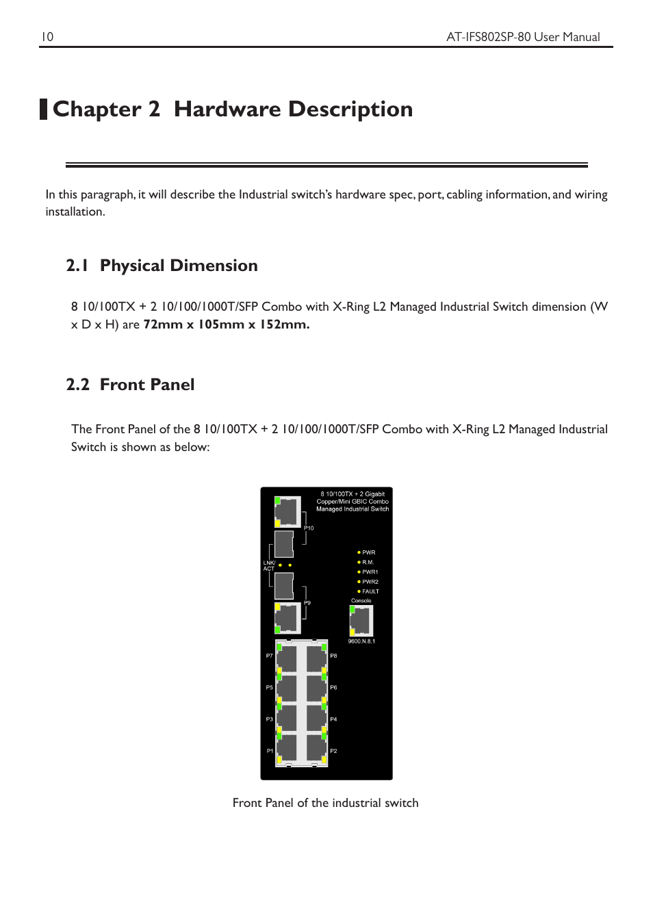 Chapter 2 hardware description | Allied Telesis AT-IFS802SP User Manual | Page 14 / 101