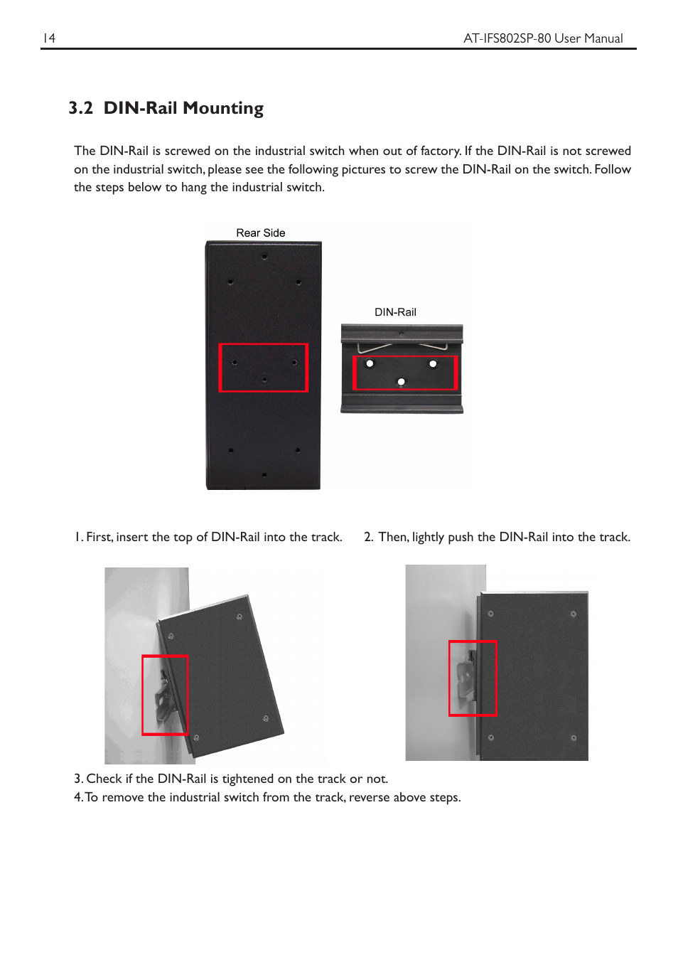 2 din-rail mounting | Allied Telesis AT-IFS802SP User Manual | Page 18 / 101