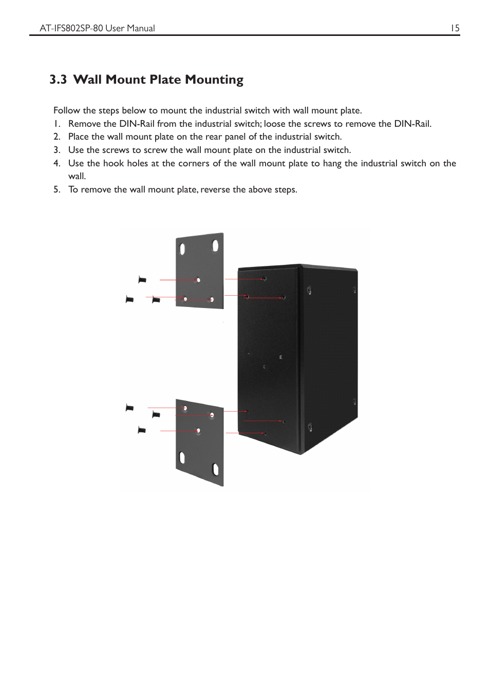3 wall mount plate mounting | Allied Telesis AT-IFS802SP User Manual | Page 19 / 101