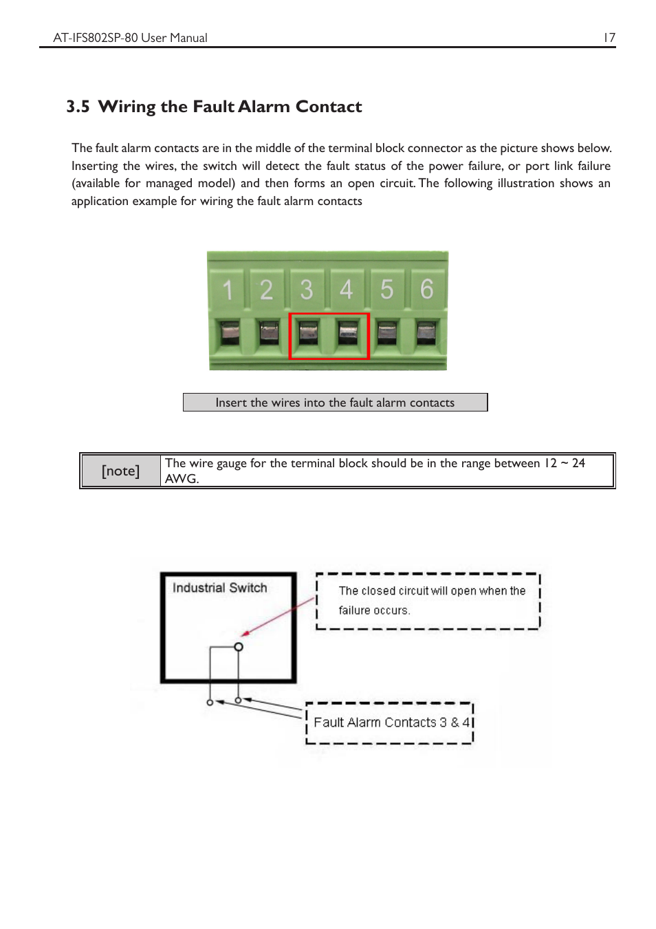 5 wiring the fault alarm contact | Allied Telesis AT-IFS802SP User Manual | Page 21 / 101