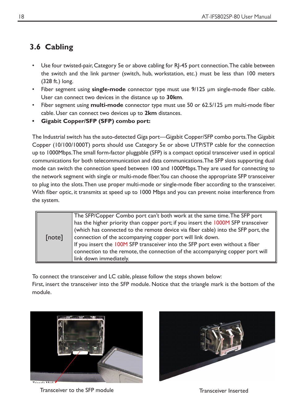 6 cabling | Allied Telesis AT-IFS802SP User Manual | Page 22 / 101
