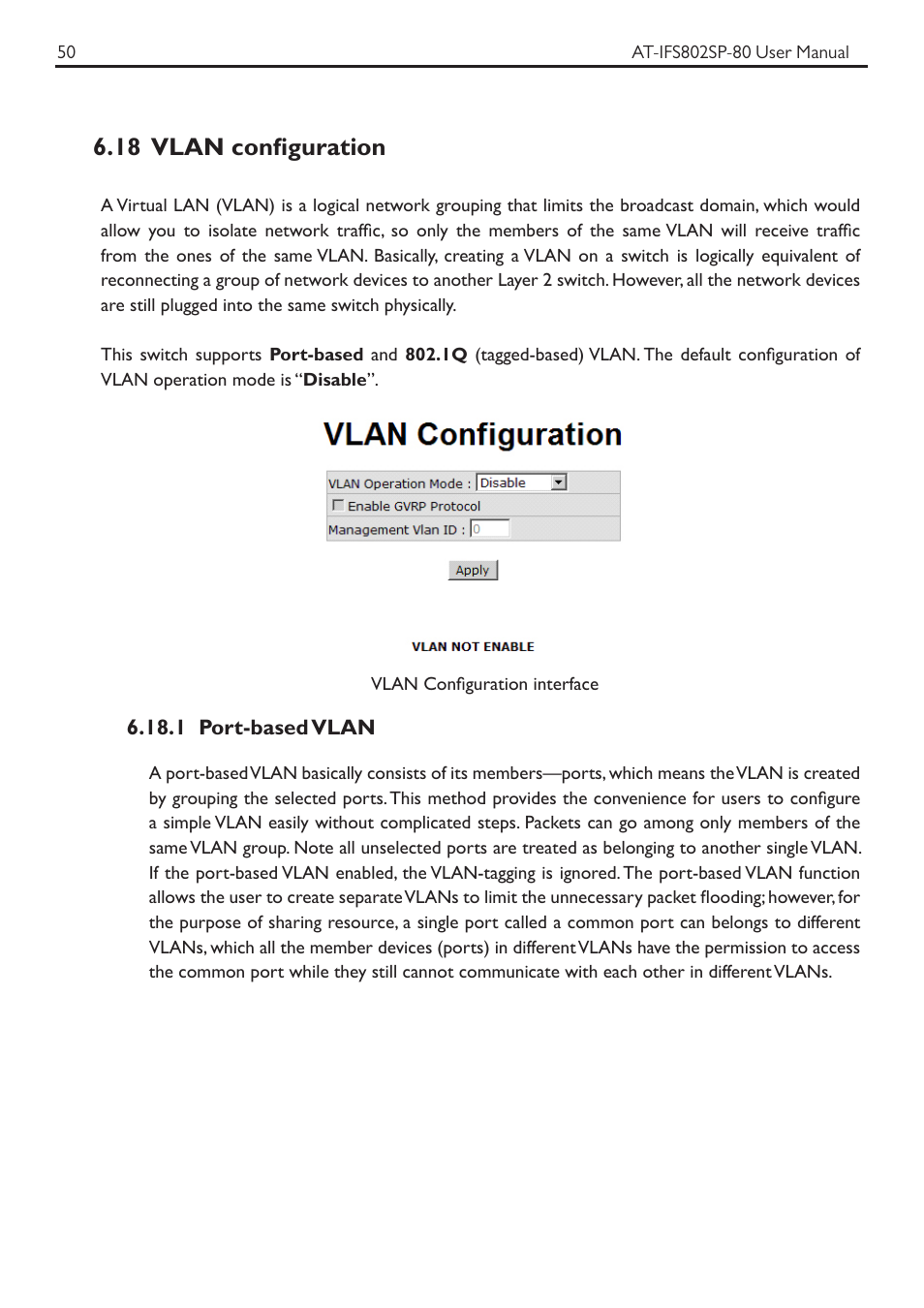 18 vlan configuration | Allied Telesis AT-IFS802SP User Manual | Page 54 / 101