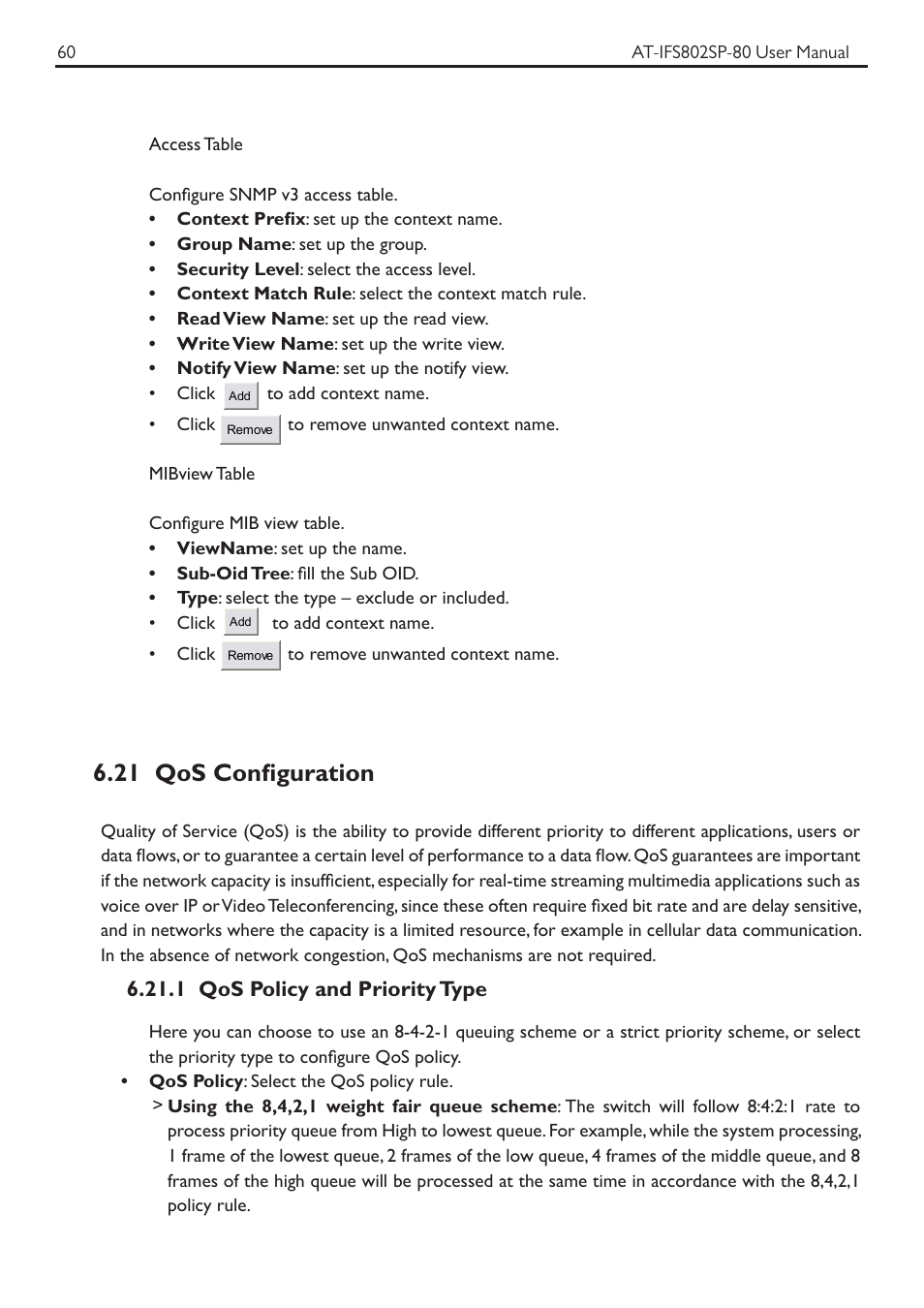 21 qos configuration | Allied Telesis AT-IFS802SP User Manual | Page 64 / 101