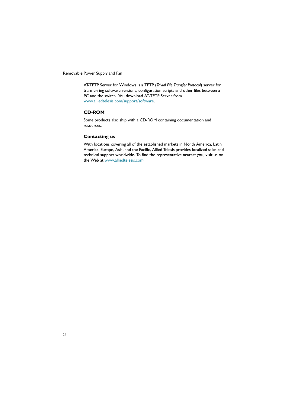 Allied Telesis Removable Power Supply and Fan User Manual | Page 25 / 27
