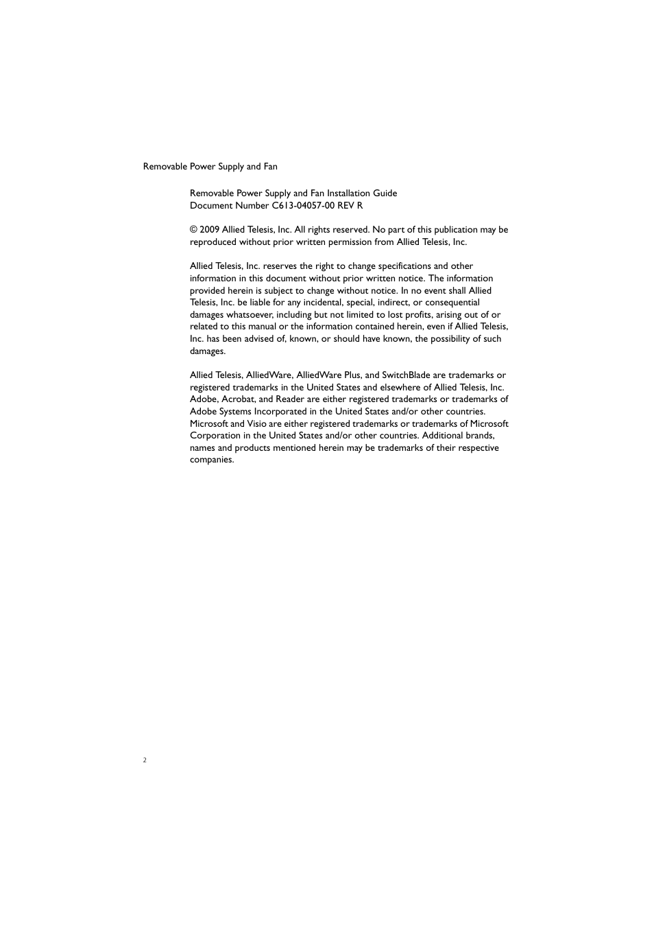 Allied Telesis Removable Power Supply and Fan User Manual | Page 3 / 27