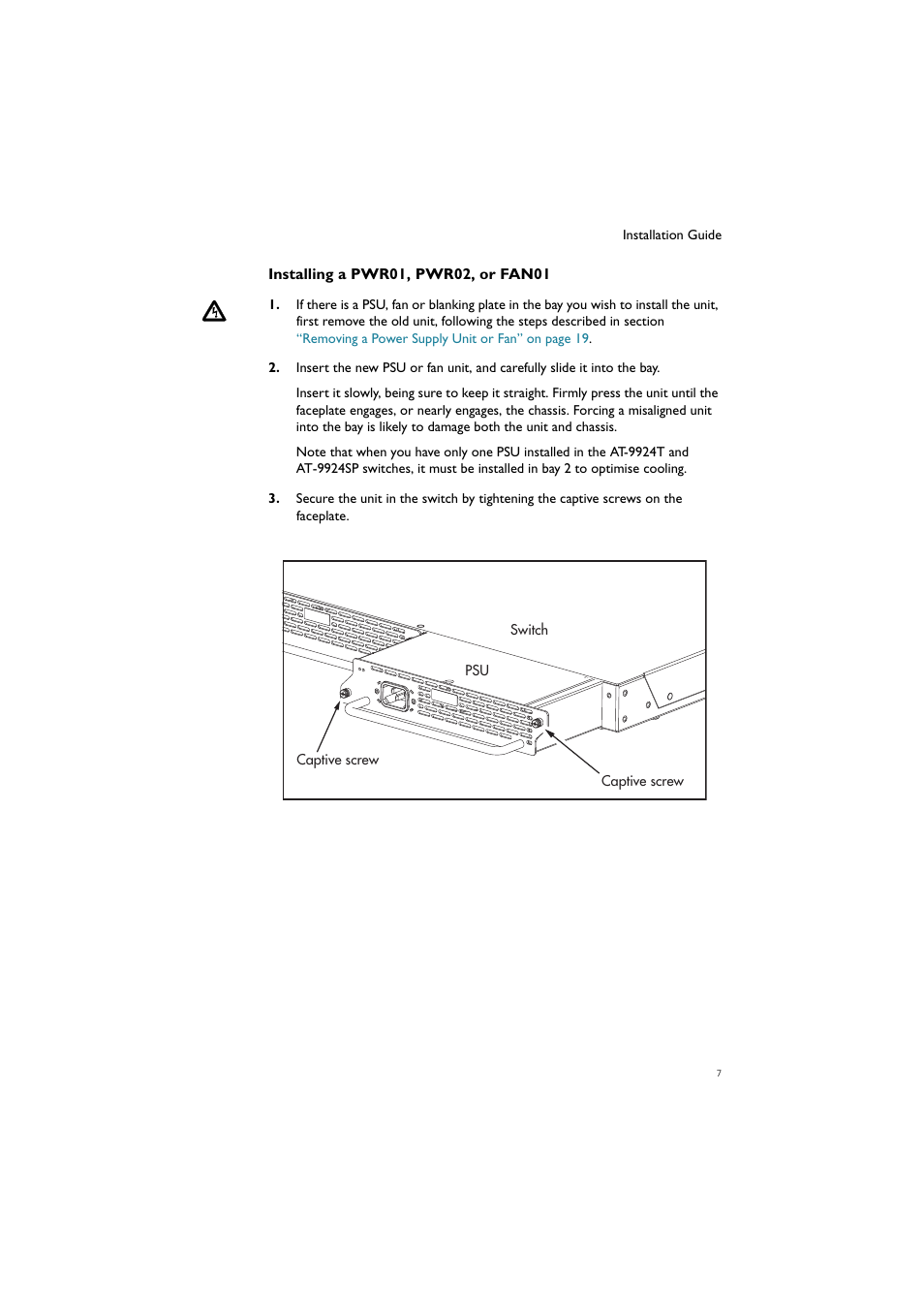 Allied Telesis Removable Power Supply and Fan User Manual | Page 8 / 27