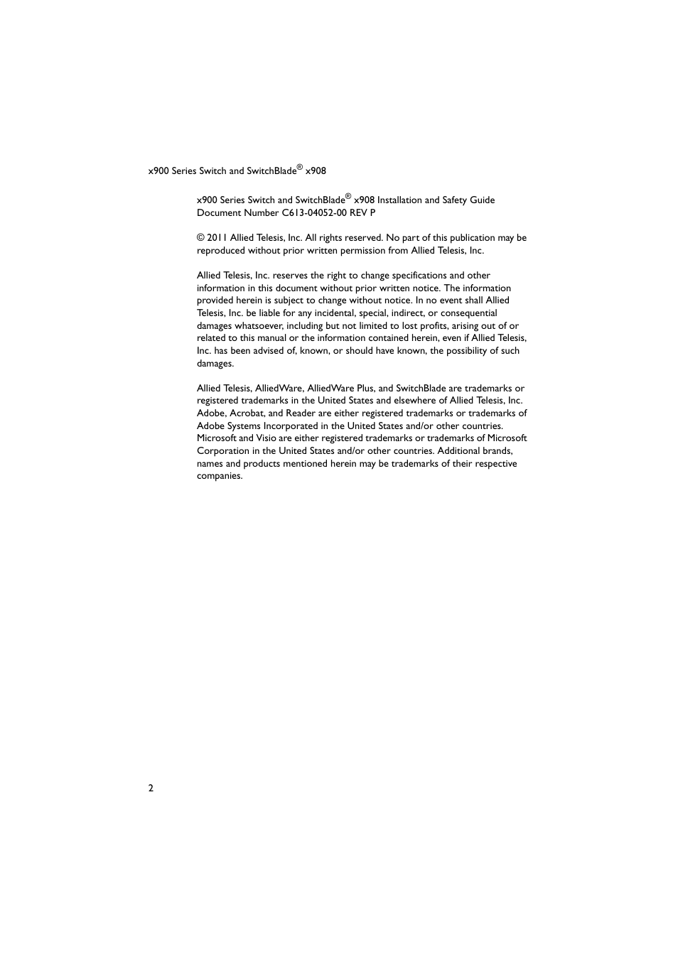 Allied Telesis x900 Series Switch and SwitchBlade x908 User Manual | Page 3 / 55