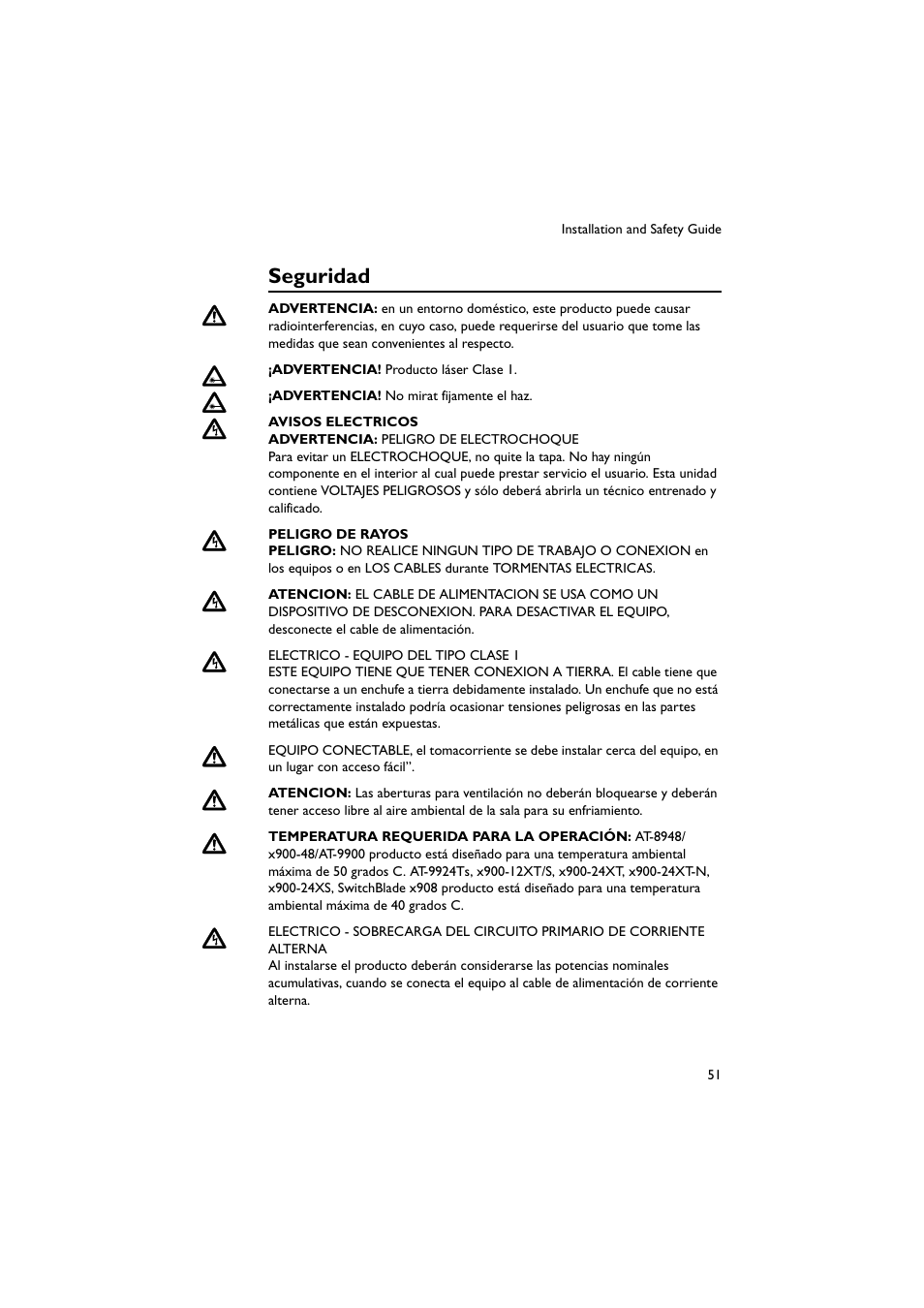 Seguridad | Allied Telesis x900 Series Switch and SwitchBlade x908 User Manual | Page 52 / 55