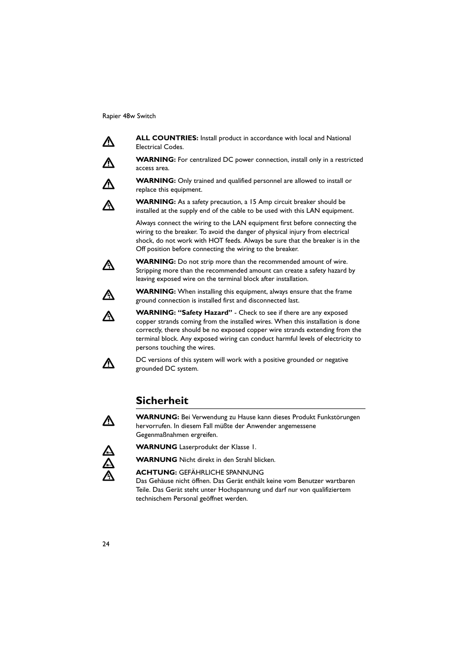 Sicherheit | Allied Telesis Rapier 48w Switch User Manual | Page 25 / 46