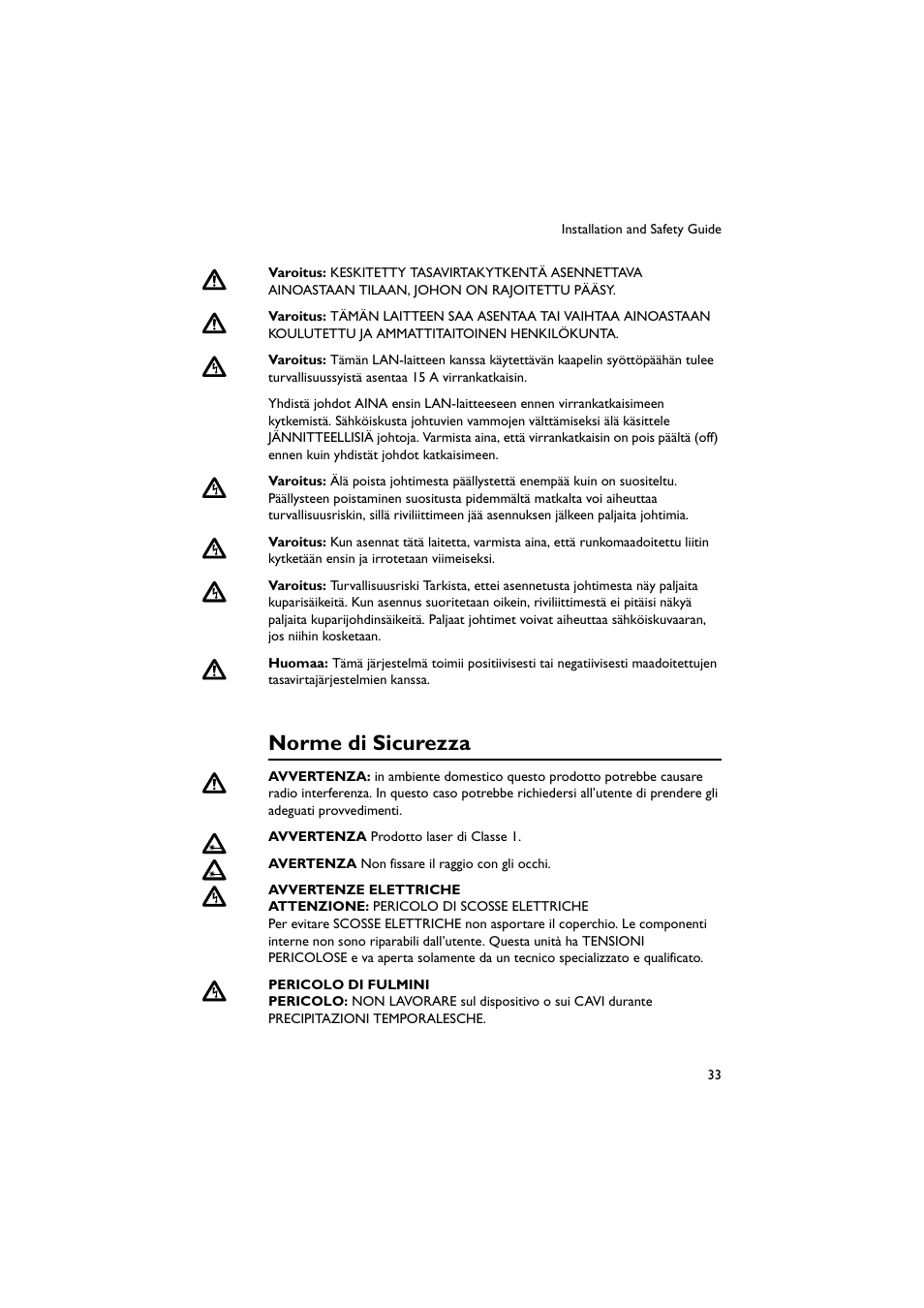 Norme di sicurezza | Allied Telesis Rapier 48w Switch User Manual | Page 34 / 46