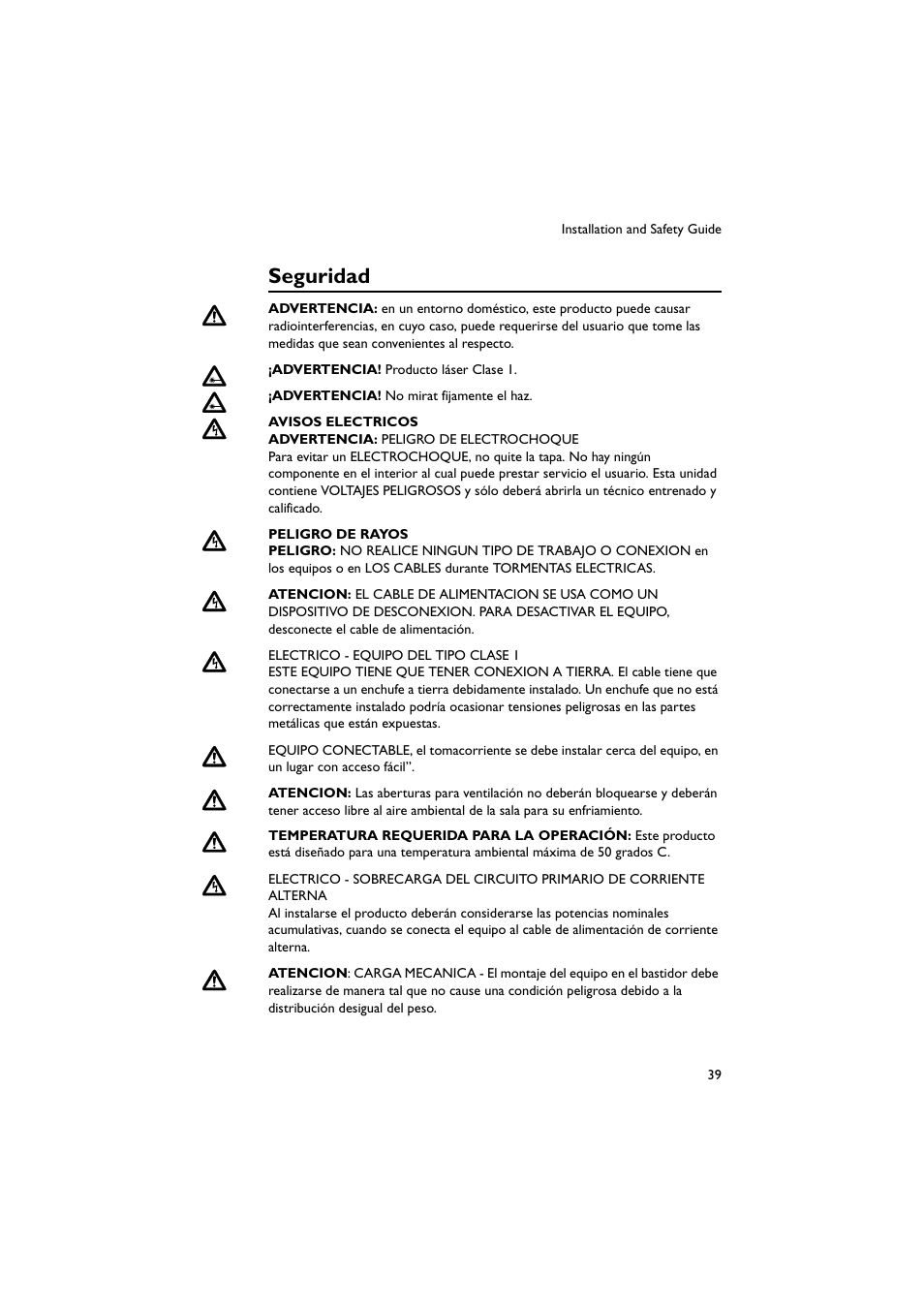 Seguridad | Allied Telesis Rapier 48w Switch User Manual | Page 40 / 46