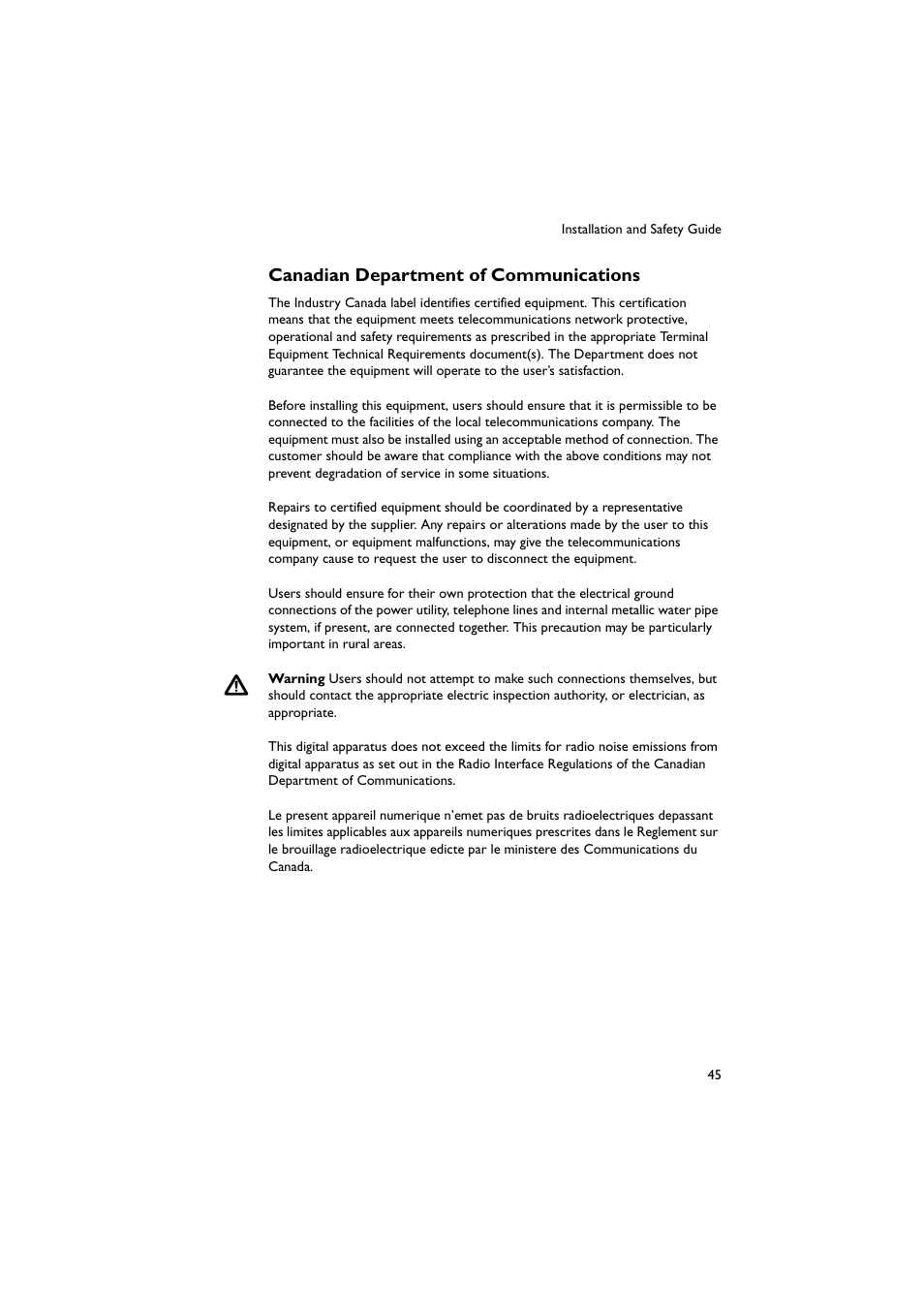 Canadian department of communications | Allied Telesis Rapier 48w Switch User Manual | Page 46 / 46