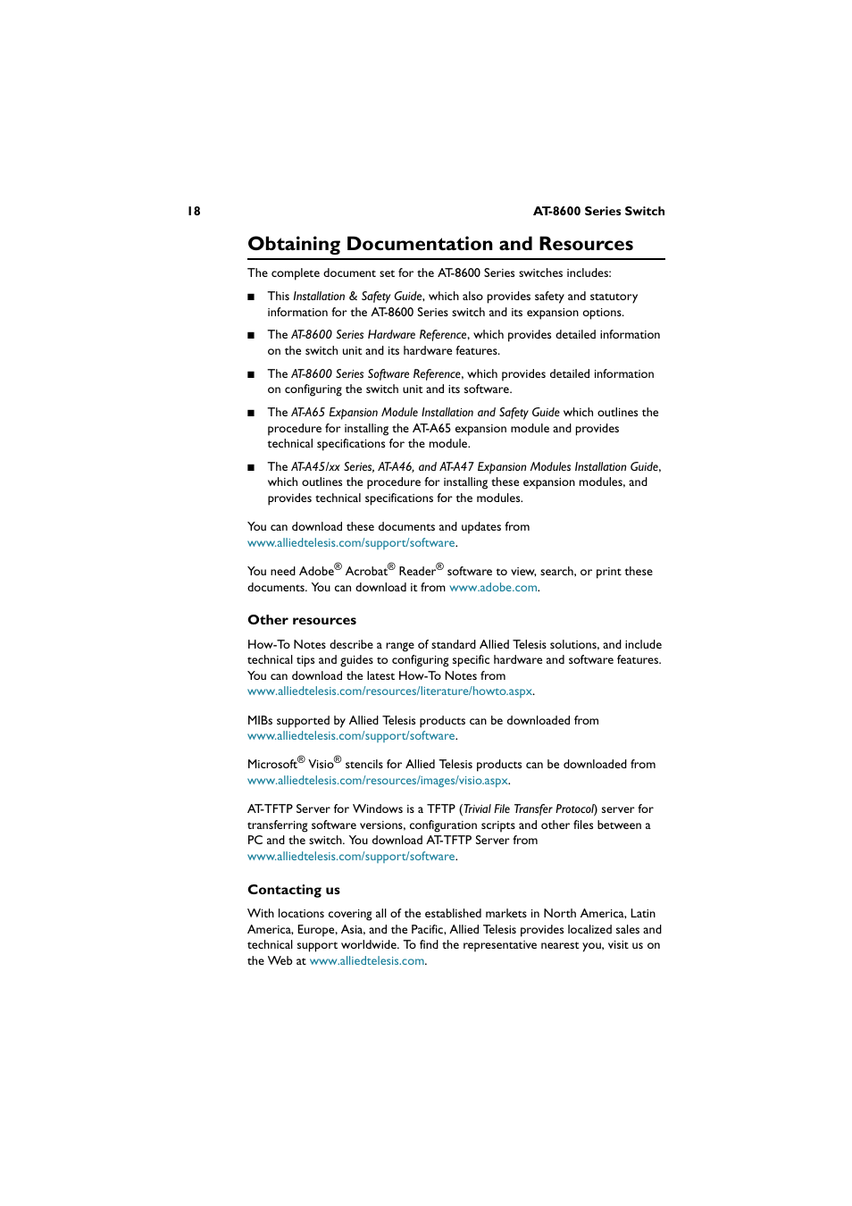 Obtaining documentation and resources | Allied Telesis AT-8600 Series Switch User Manual | Page 19 / 35