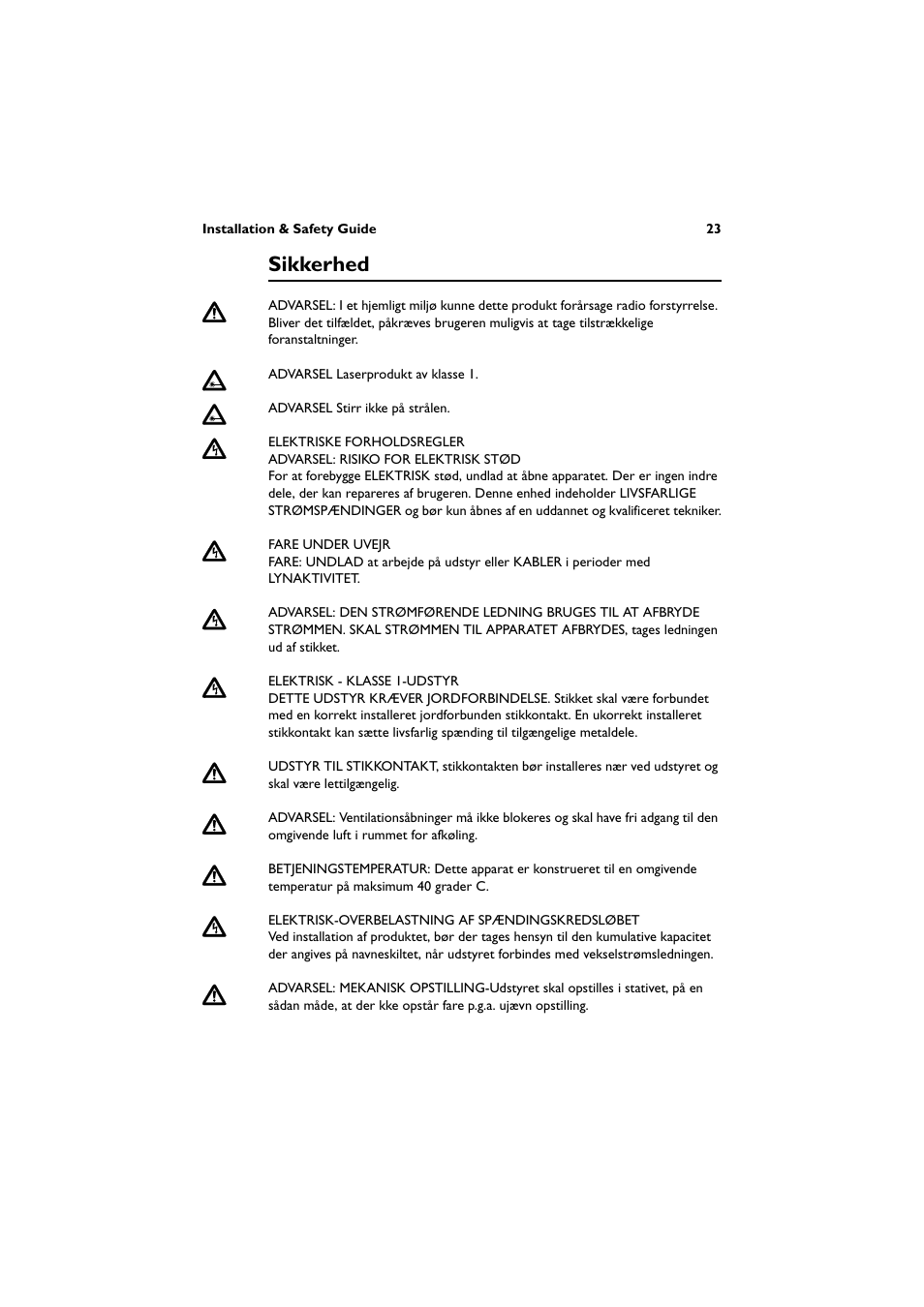 Sikkerhed | Allied Telesis AT-8600 Series Switch User Manual | Page 24 / 35