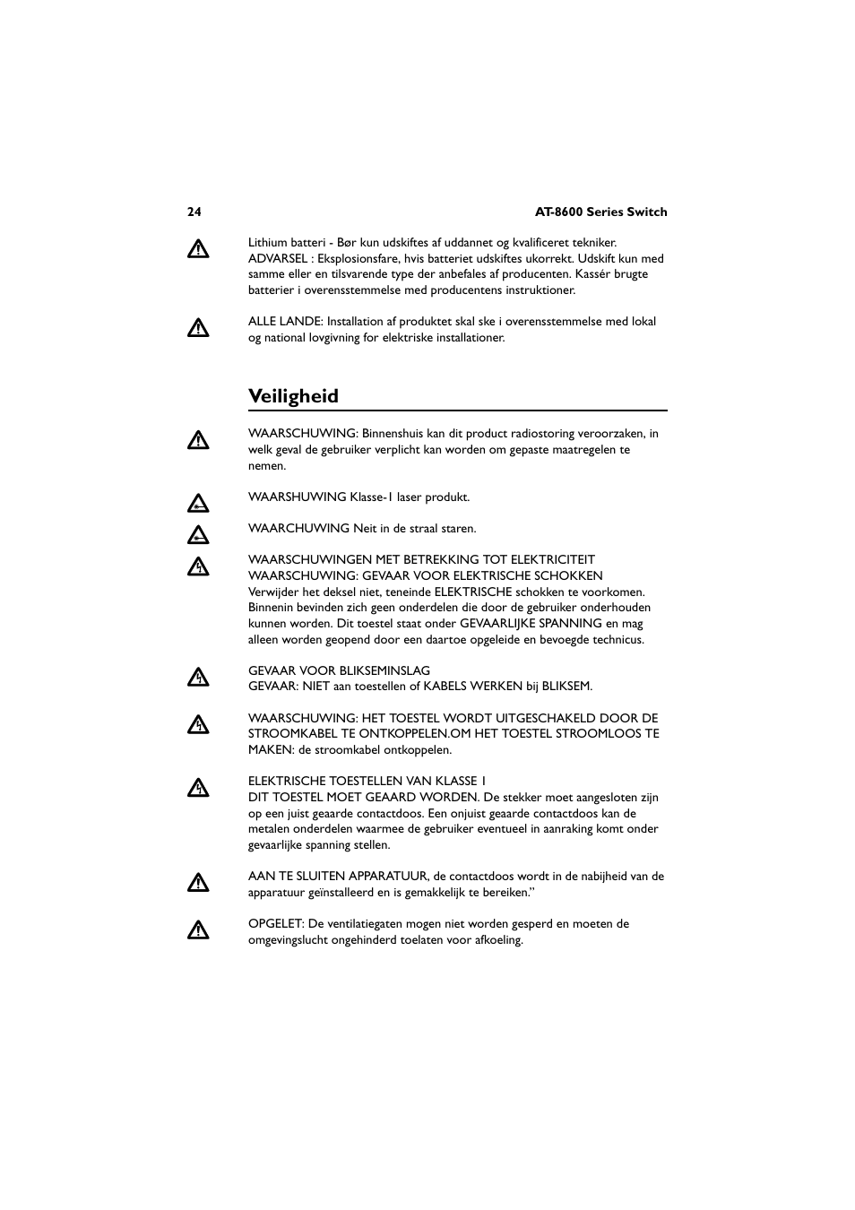 Veiligheid | Allied Telesis AT-8600 Series Switch User Manual | Page 25 / 35
