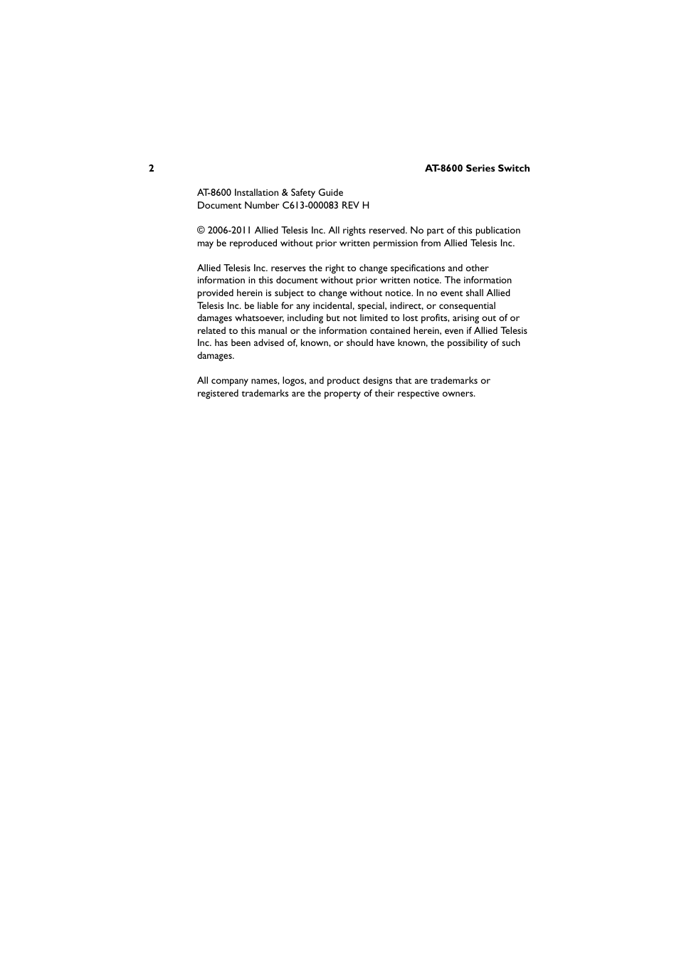 Allied Telesis AT-8600 Series Switch User Manual | Page 3 / 35