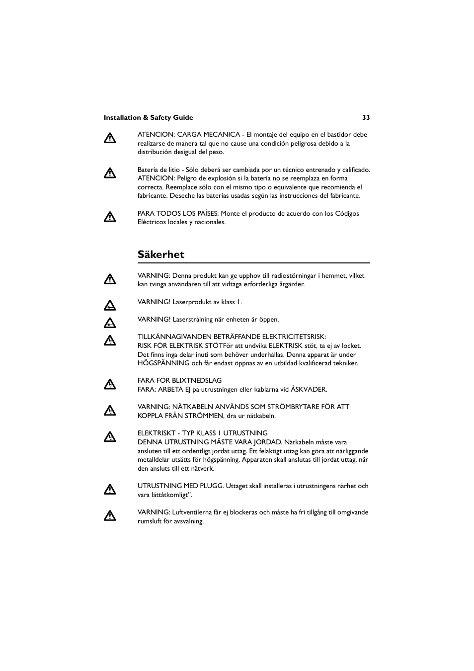 Säkerhet | Allied Telesis AT-8600 Series Switch User Manual | Page 34 / 35