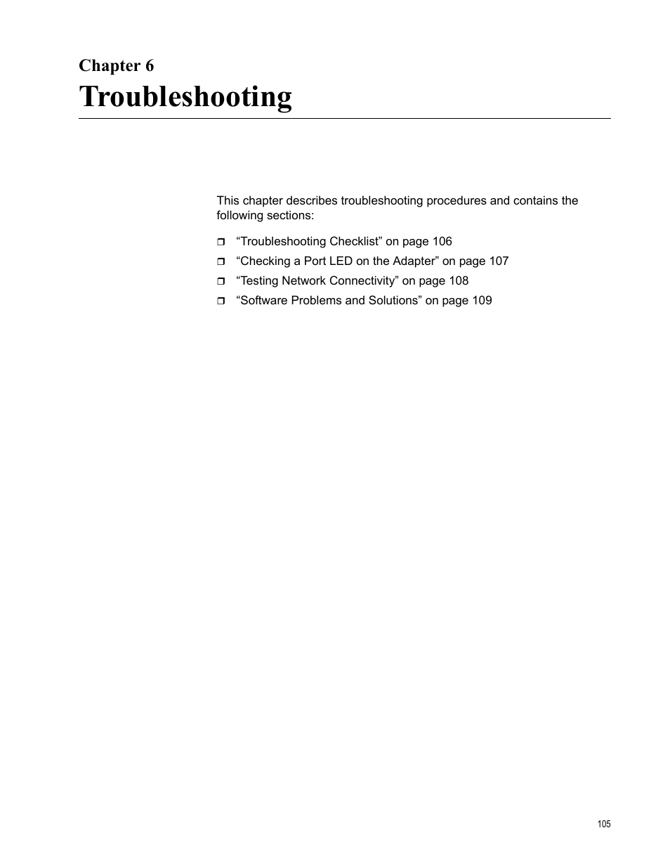 Chapter 6, Troubleshooting, R 6: troubleshooting | Allied Telesis AT-2911 Series Adapters User Manual | Page 105 / 120