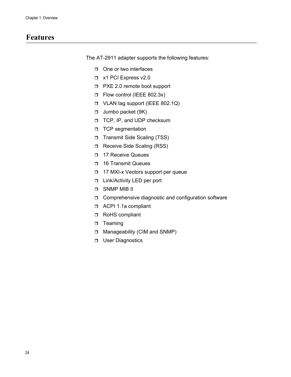 Features | Allied Telesis AT-2911 Series Adapters User Manual | Page 24 / 120