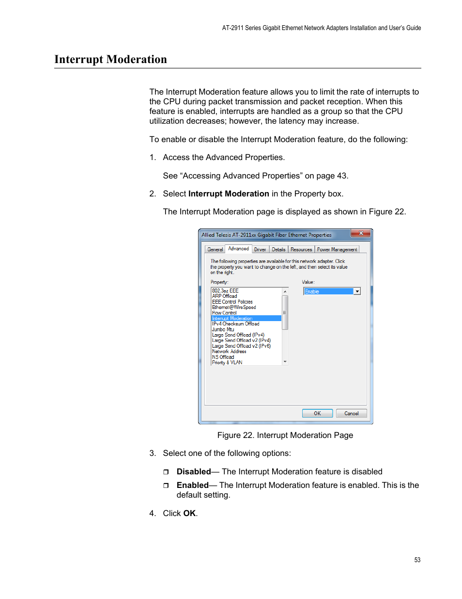 Interrupt moderation | Allied Telesis AT-2911 Series Adapters User Manual | Page 53 / 120