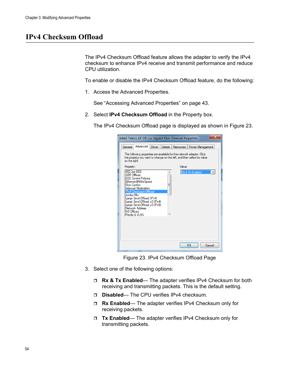 Ipv4 checksum offload | Allied Telesis AT-2911 Series Adapters User Manual | Page 54 / 120