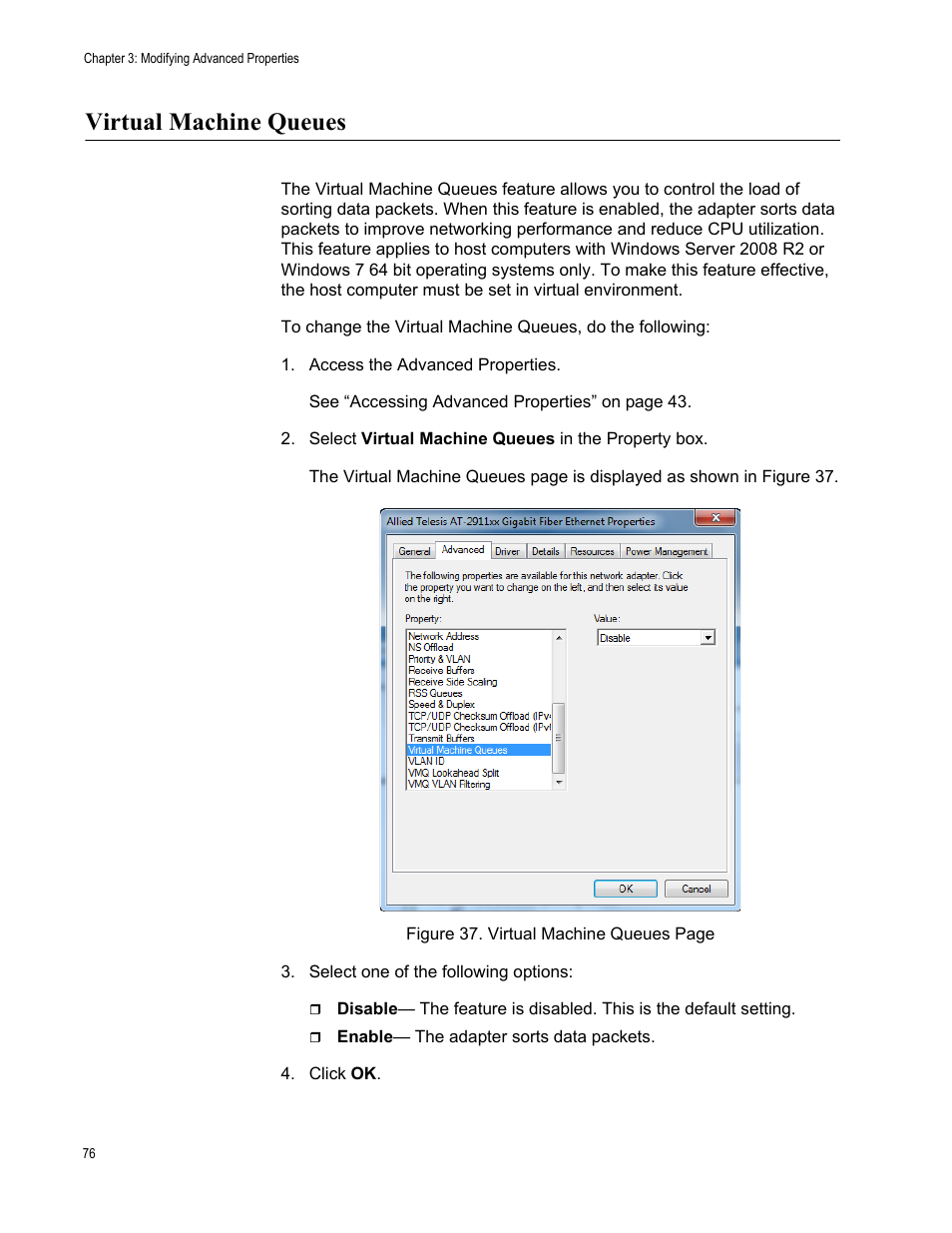 Virtual machine queues | Allied Telesis AT-2911 Series Adapters User Manual | Page 76 / 120