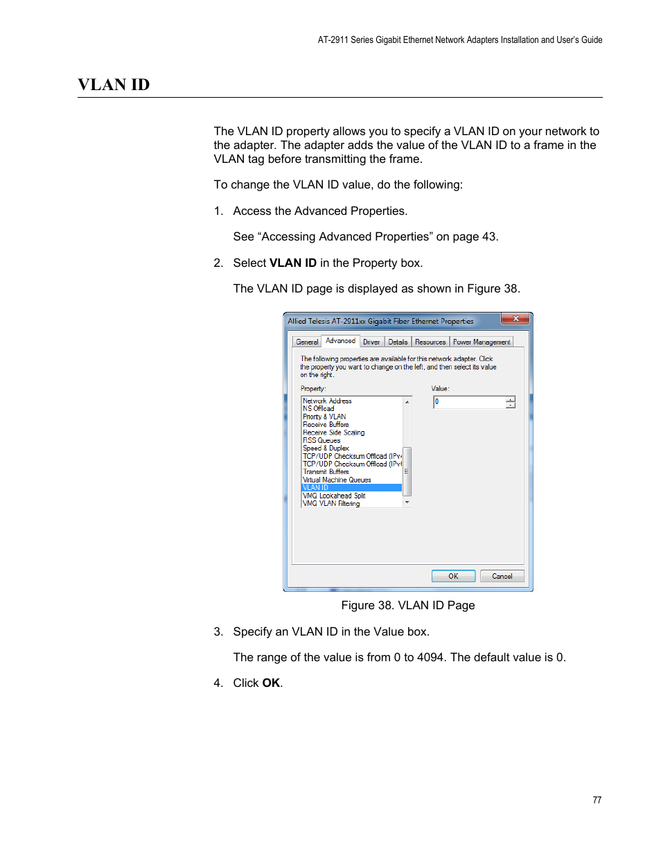 Vlan id | Allied Telesis AT-2911 Series Adapters User Manual | Page 77 / 120