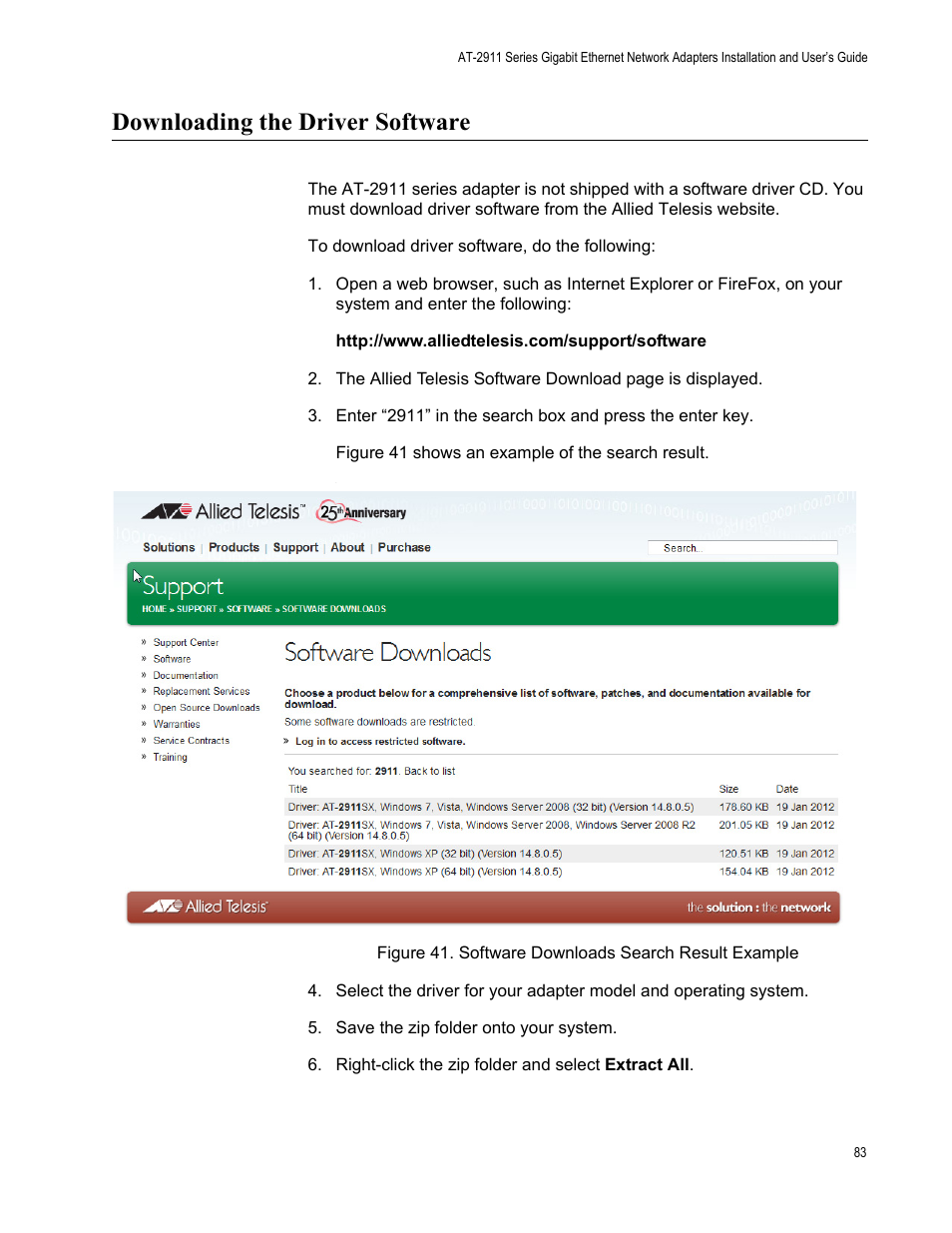 Downloading the driver software | Allied Telesis AT-2911 Series Adapters User Manual | Page 83 / 120