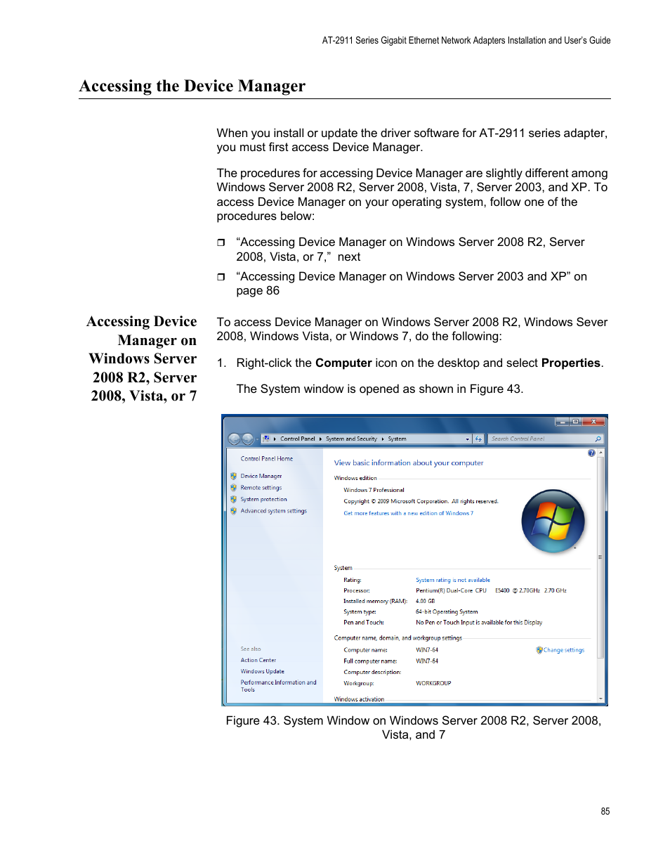 Accessing the device manager | Allied Telesis AT-2911 Series Adapters User Manual | Page 85 / 120