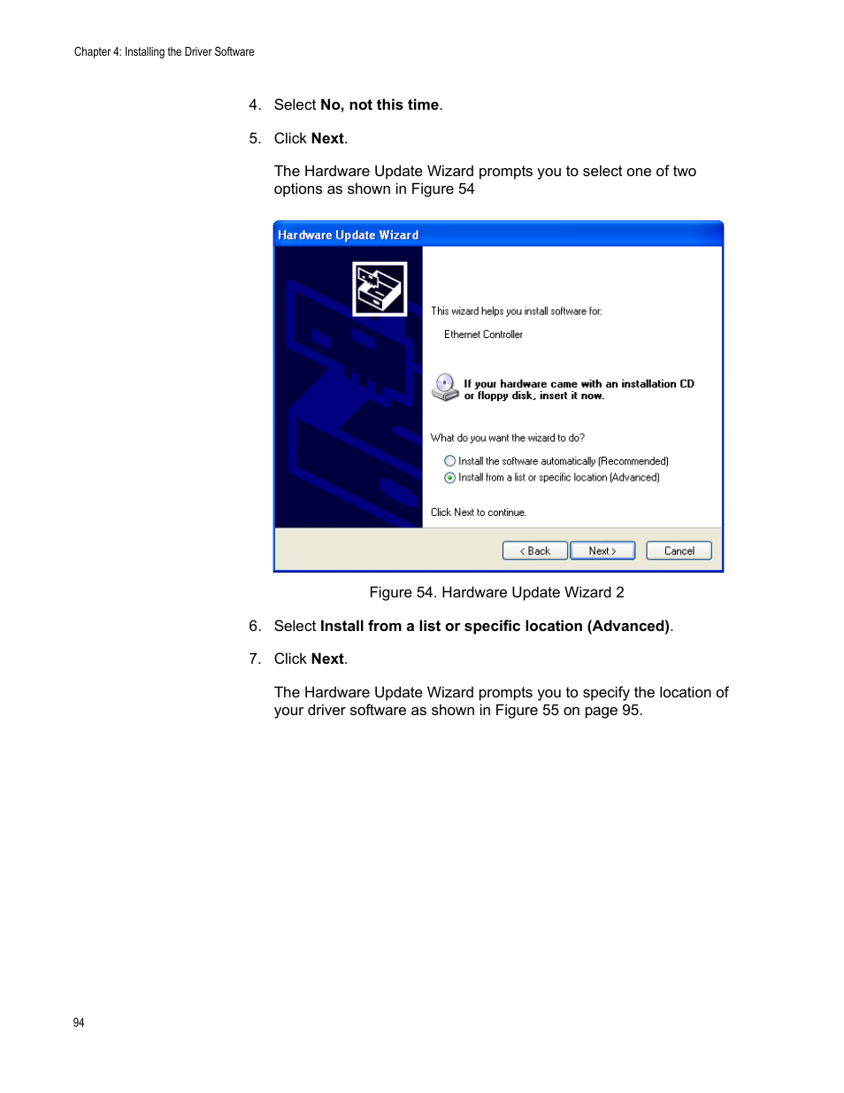 Figure 54: hardware update wizard 2 | Allied Telesis AT-2911 Series Adapters User Manual | Page 94 / 120