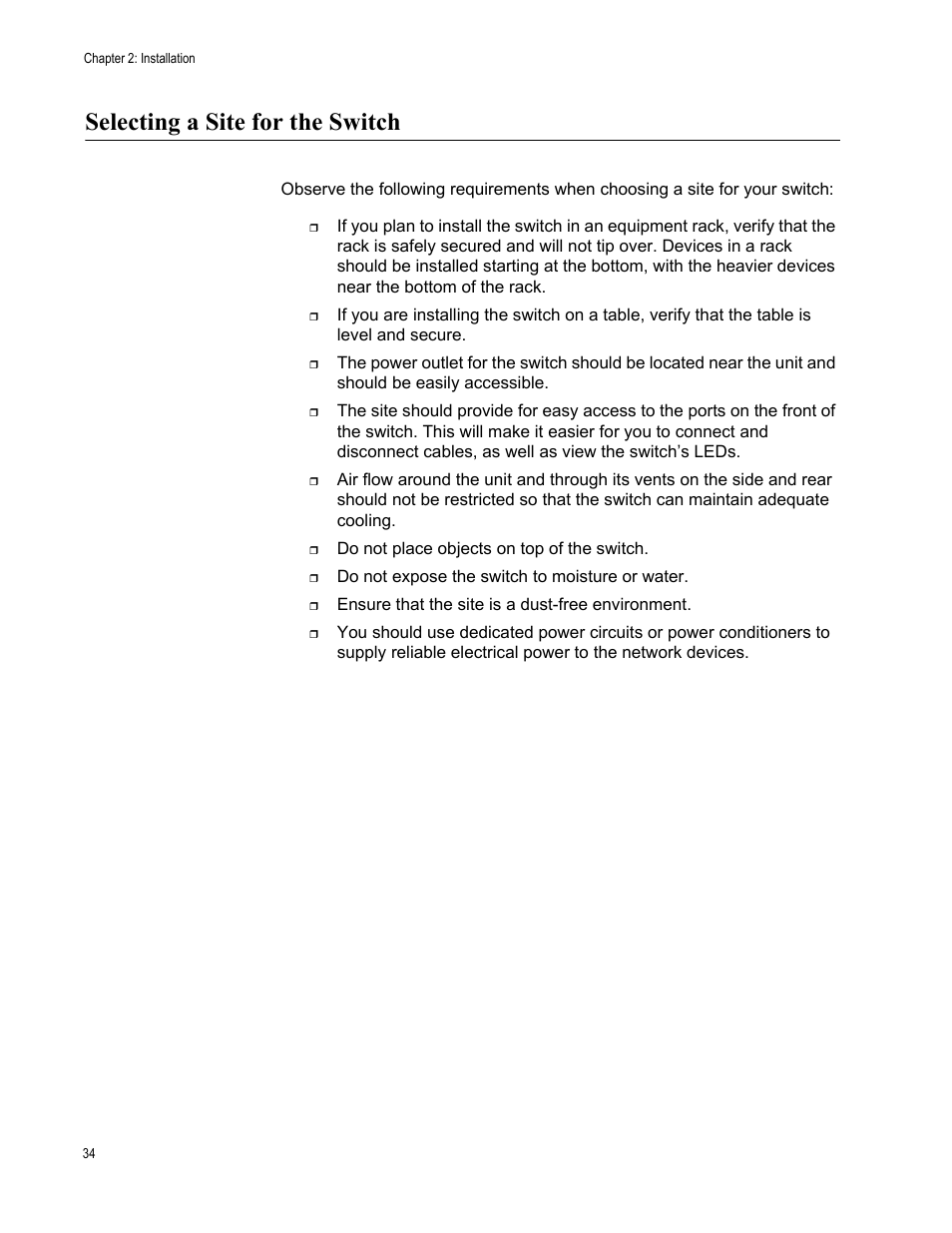 Selecting a site for the switch | Allied Telesis AT-GS900/8PS User Manual | Page 34 / 56