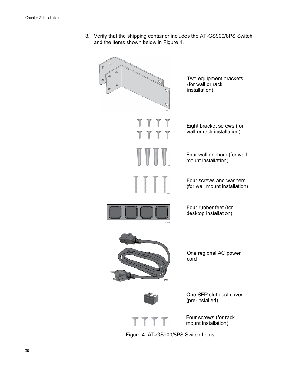 Figure 4. at-gs900/8ps switch items | Allied Telesis AT-GS900/8PS User Manual | Page 36 / 56