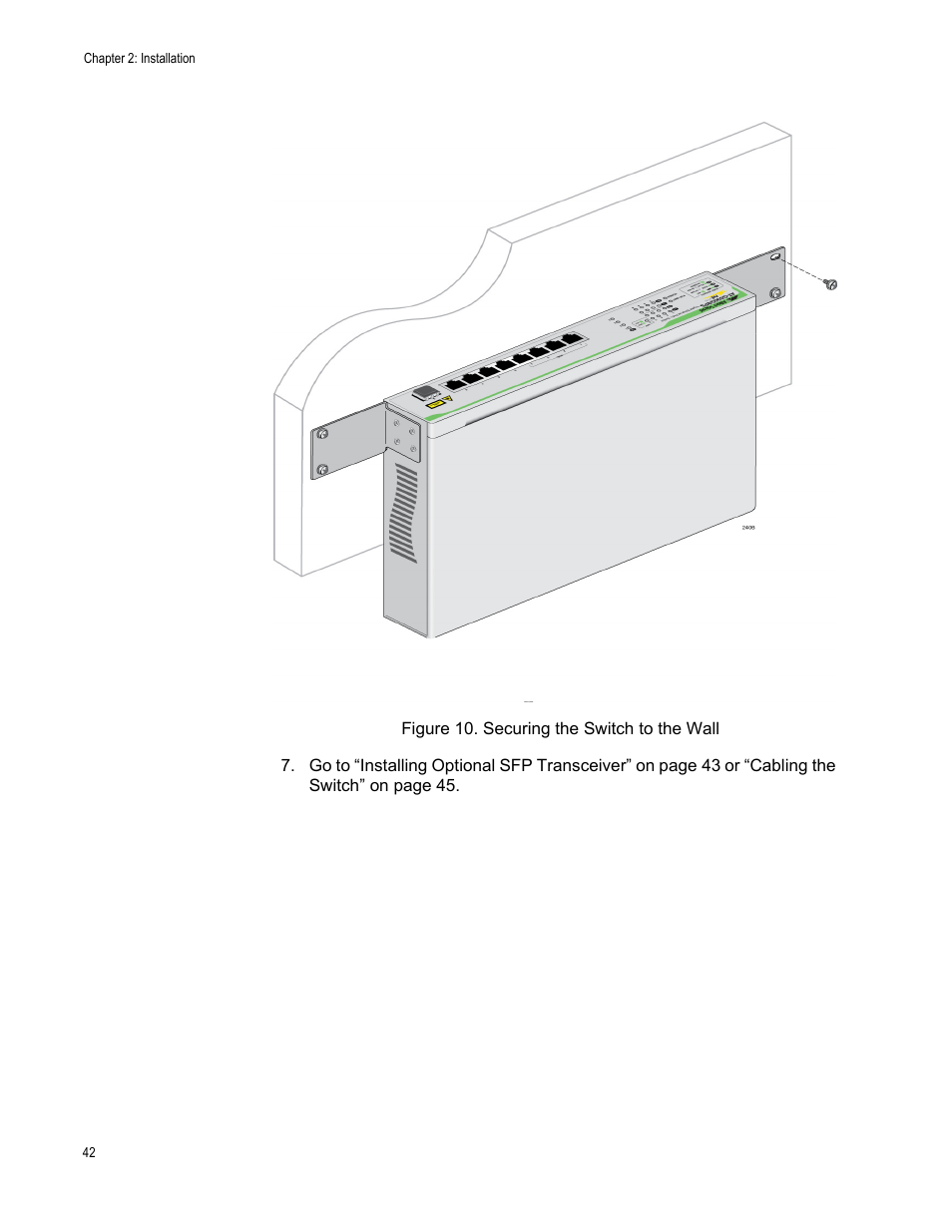 Figure 10. securing the switch to the wall | Allied Telesis AT-GS900/8PS User Manual | Page 42 / 56