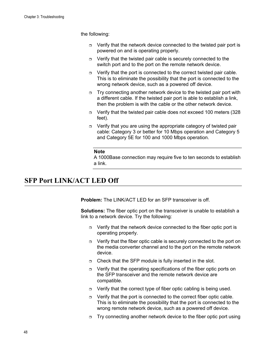 Sfp port link/act led off | Allied Telesis AT-GS900/8PS User Manual | Page 48 / 56
