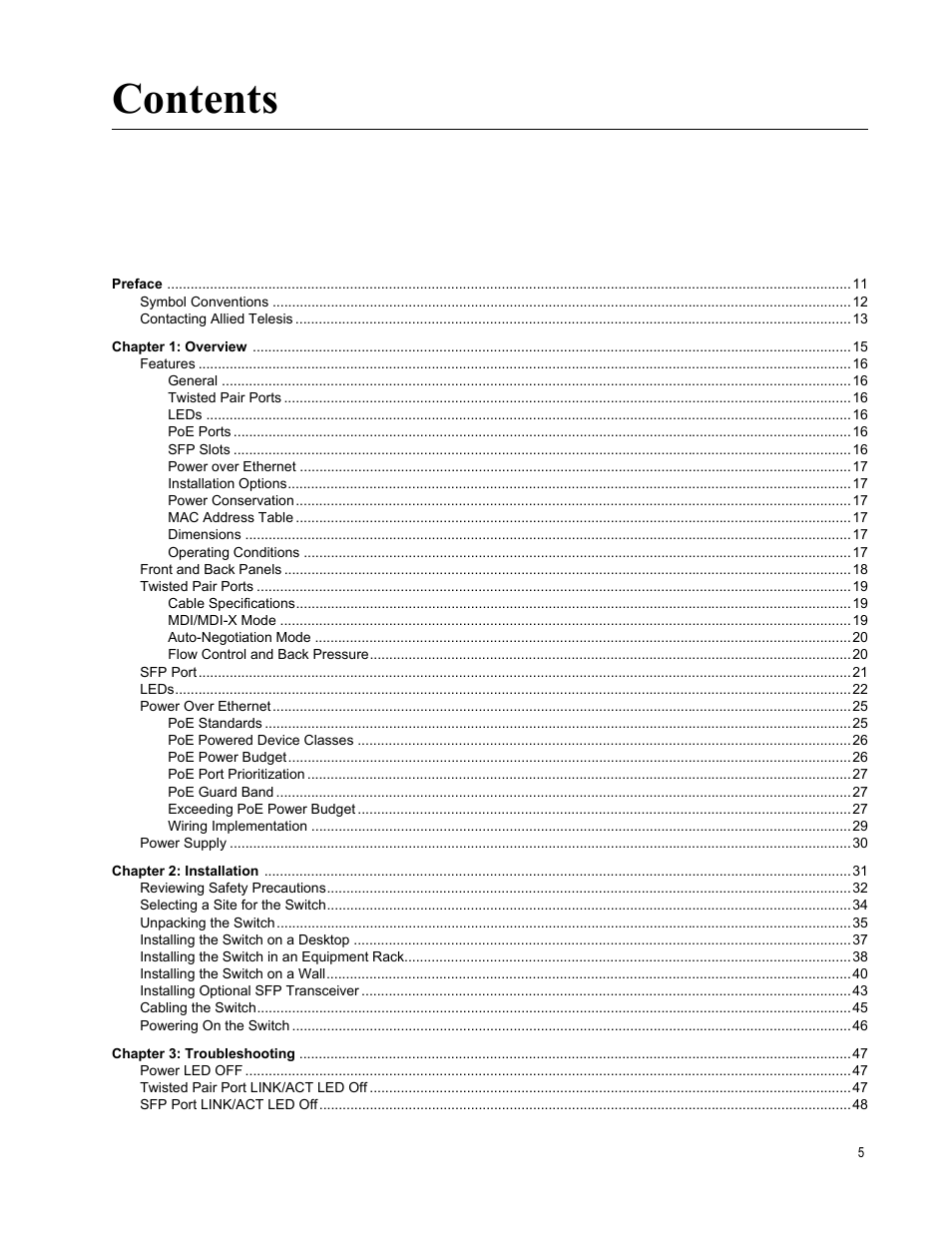 Allied Telesis AT-GS900/8PS User Manual | Page 5 / 56