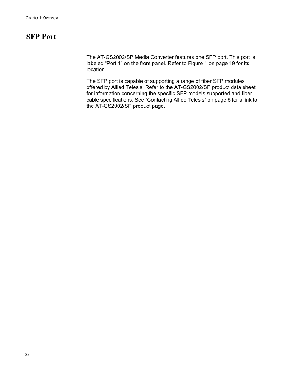 Sfp port | Allied Telesis AT-GS2002/SP User Manual | Page 22 / 52
