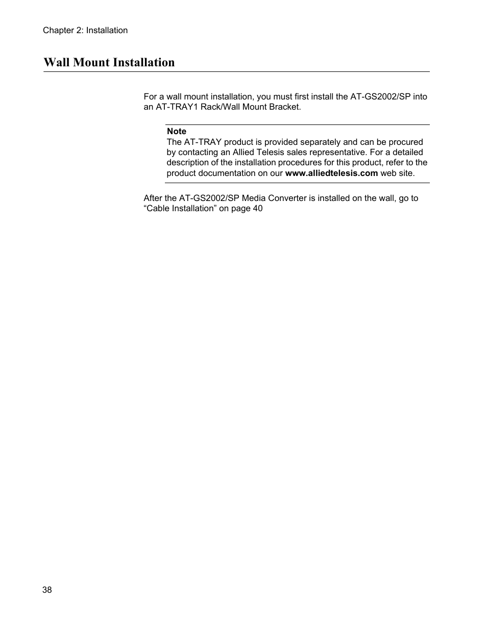 Wall mount installation | Allied Telesis AT-GS2002/SP User Manual | Page 38 / 52