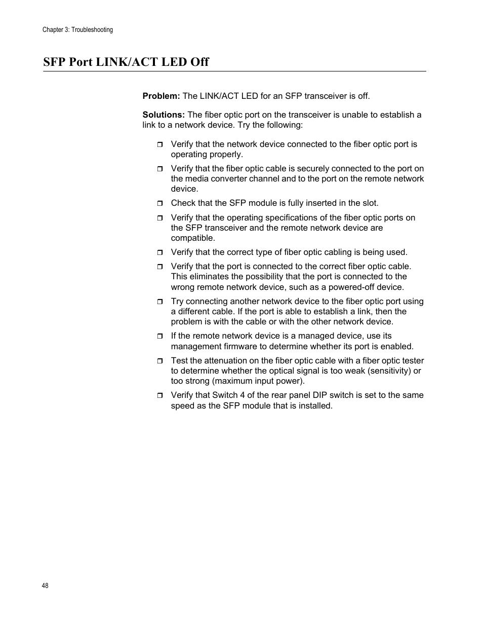 Sfp port link/act led off | Allied Telesis AT-GS2002/SP User Manual | Page 48 / 52