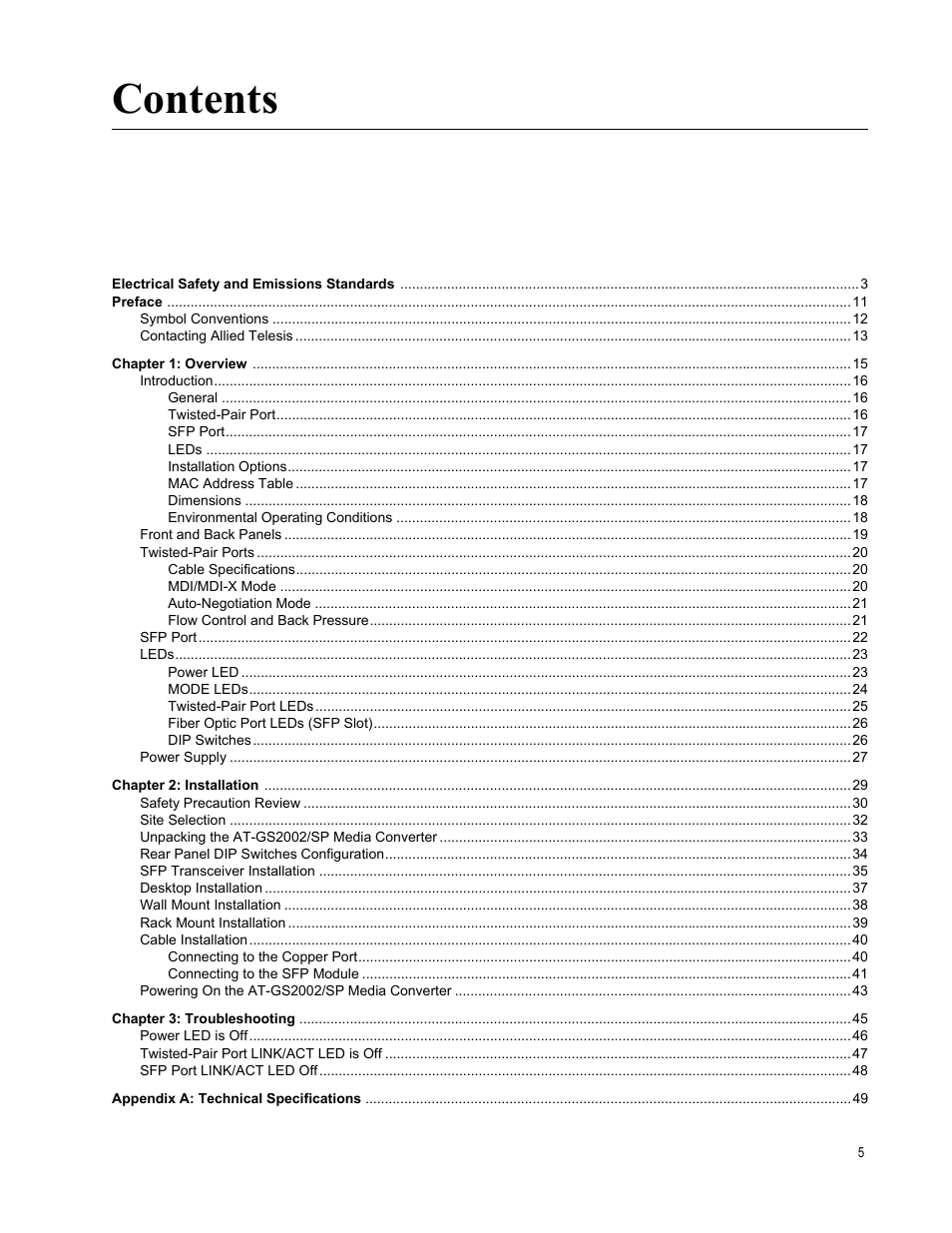 Allied Telesis AT-GS2002/SP User Manual | Page 5 / 52