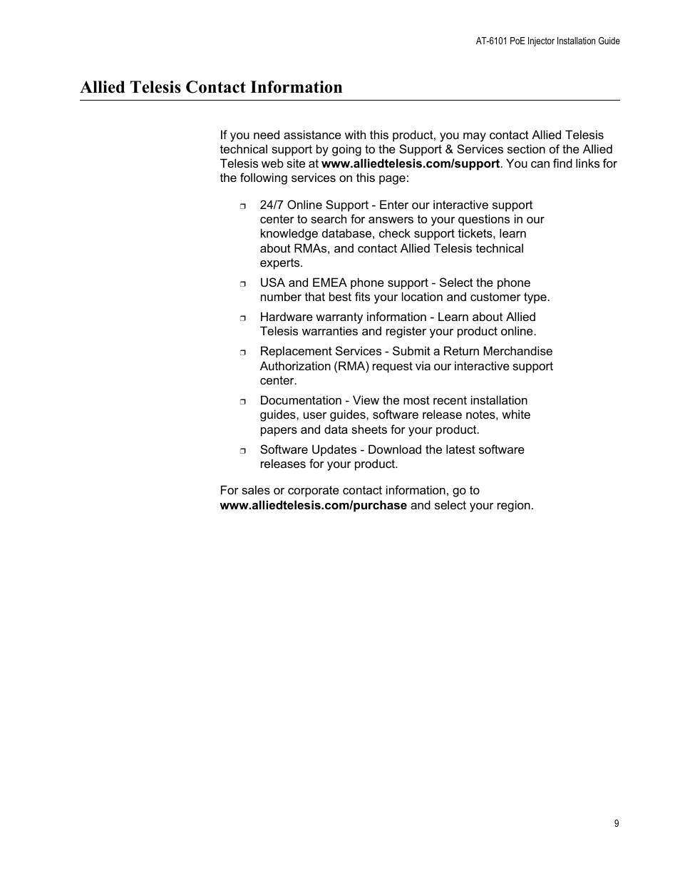 Allied telesis contact information | Allied Telesis AT-6101GP User Manual | Page 13 / 34