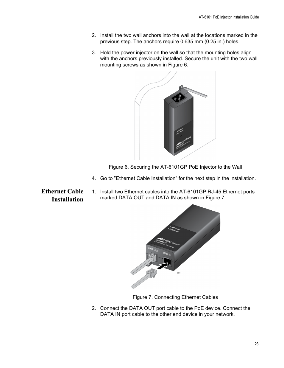 Ethernet cable installation | Allied Telesis AT-6101GP User Manual | Page 27 / 34