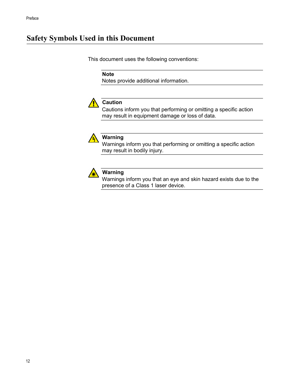 Safety symbols used in this document | Allied Telesis AT-2814FX User Manual | Page 12 / 86