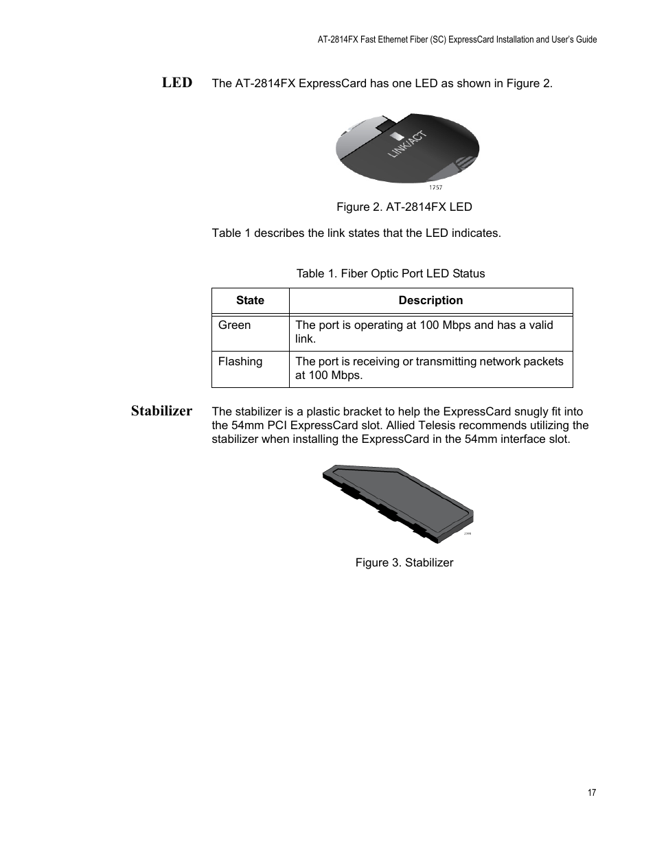 Stabilizer, Led stabilizer, Figure 2. at-2814fx led figure 3. stabilizer | Allied Telesis AT-2814FX User Manual | Page 17 / 86