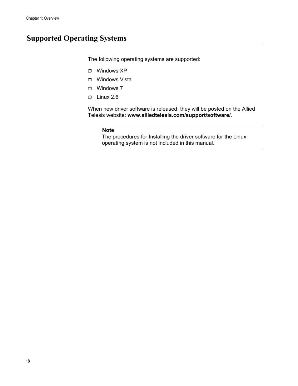 Supported operating systems | Allied Telesis AT-2814FX User Manual | Page 18 / 86