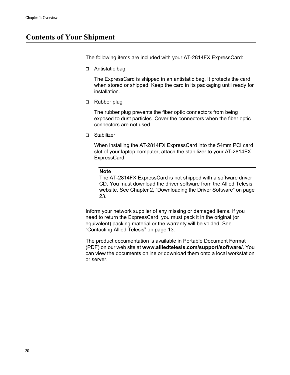 Contents of your shipment | Allied Telesis AT-2814FX User Manual | Page 20 / 86