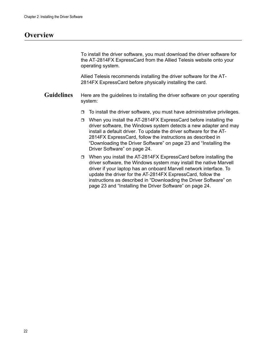 Overview, Guidelines | Allied Telesis AT-2814FX User Manual | Page 22 / 86